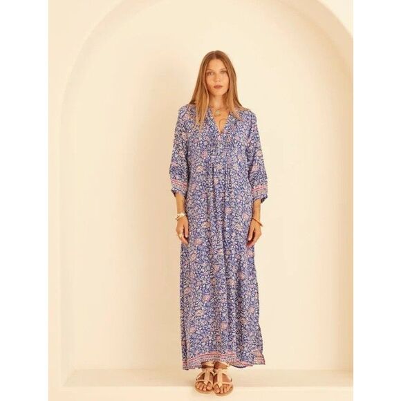 NWT Natalie Martin Sammie Maxi Dress Tuckernuck Vintage Flowers Azure Silk XL - Picture 1 of 16